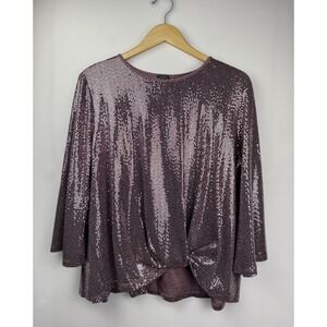 Clara Sun Woo Metallic Sparkly Mauve Shimmer Twist Front Top XL Glam Evening